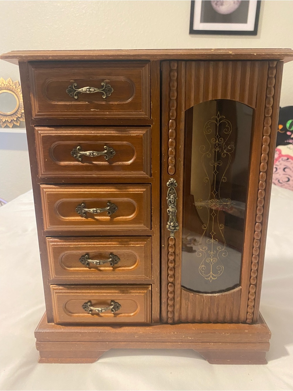 Vintage Wooden Jewelry Armoire Jewelry Organizer wood Brown